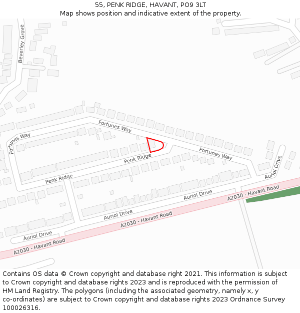 55, PENK RIDGE, HAVANT, PO9 3LT: Location map and indicative extent of plot