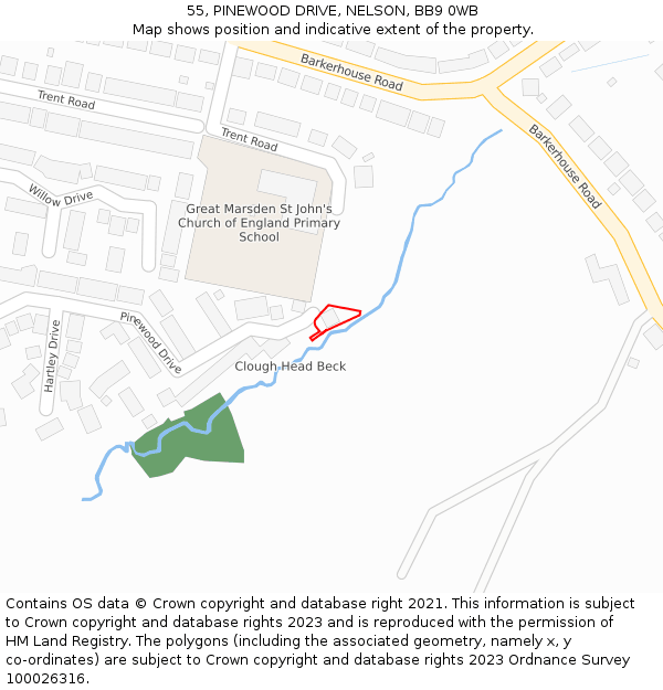 55, PINEWOOD DRIVE, NELSON, BB9 0WB: Location map and indicative extent of plot