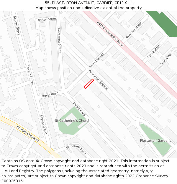 55, PLASTURTON AVENUE, CARDIFF, CF11 9HL: Location map and indicative extent of plot