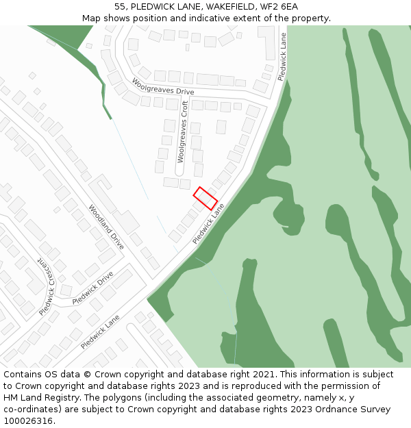 55, PLEDWICK LANE, WAKEFIELD, WF2 6EA: Location map and indicative extent of plot