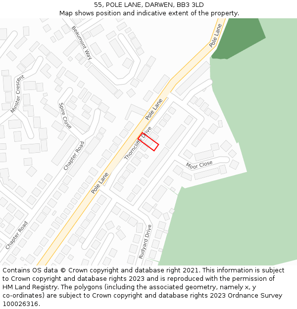 55, POLE LANE, DARWEN, BB3 3LD: Location map and indicative extent of plot
