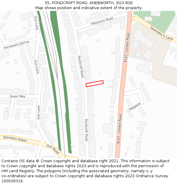55, PONDCROFT ROAD, KNEBWORTH, SG3 6DE: Location map and indicative extent of plot