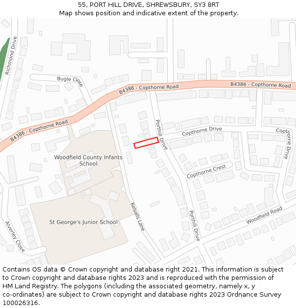 55, PORT HILL DRIVE, SHREWSBURY, SY3 8RT: Location map and indicative extent of plot