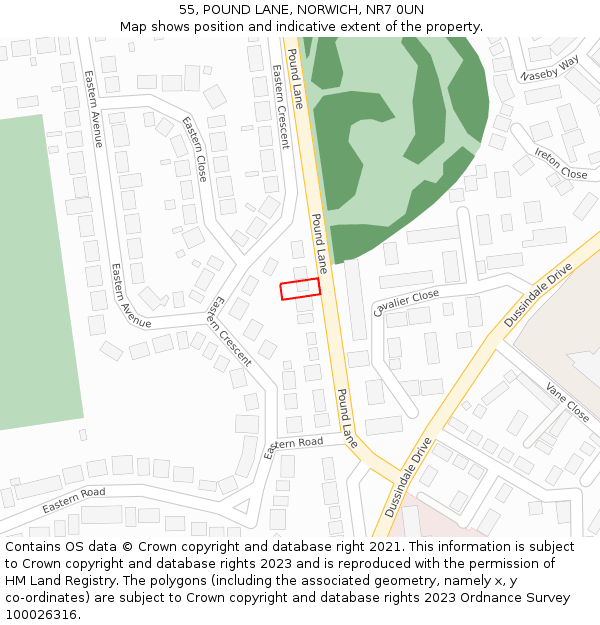 55, POUND LANE, NORWICH, NR7 0UN: Location map and indicative extent of plot