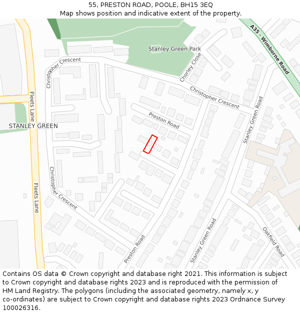 55, PRESTON ROAD, POOLE, BH15 3EQ: Location map and indicative extent of plot