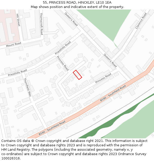 55, PRINCESS ROAD, HINCKLEY, LE10 1EA: Location map and indicative extent of plot