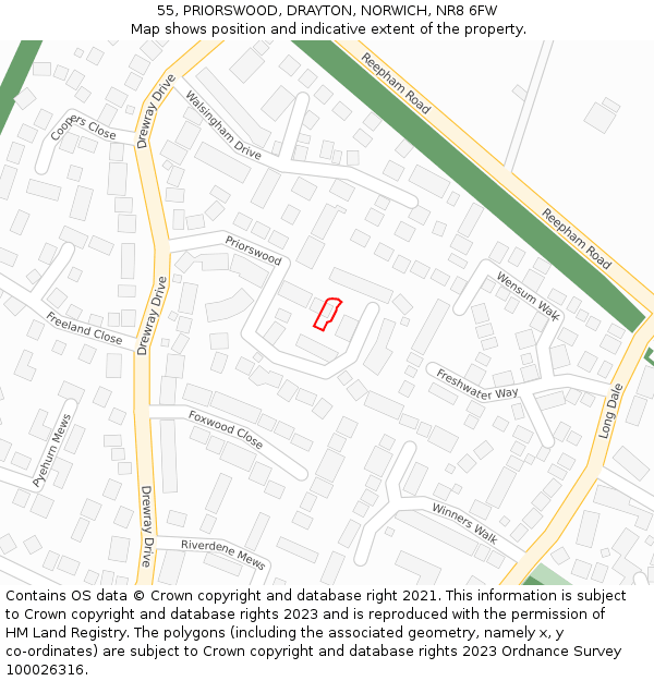 55, PRIORSWOOD, DRAYTON, NORWICH, NR8 6FW: Location map and indicative extent of plot