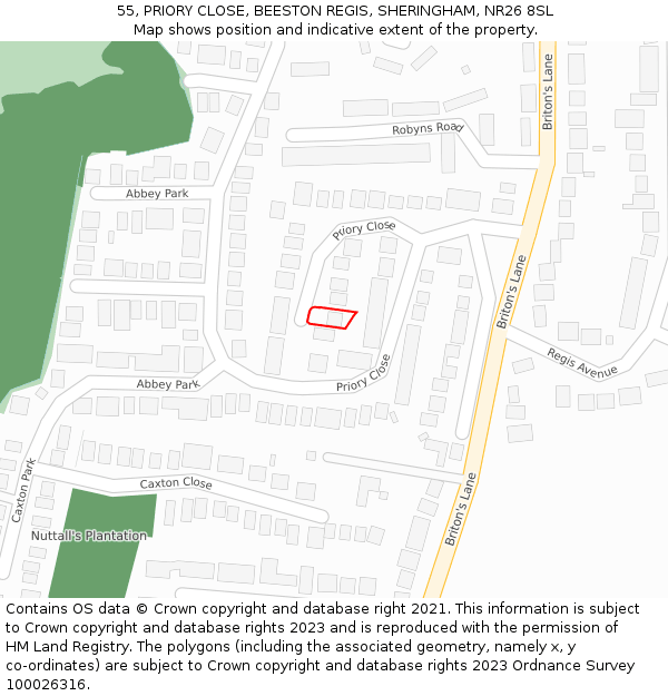 55, PRIORY CLOSE, BEESTON REGIS, SHERINGHAM, NR26 8SL: Location map and indicative extent of plot