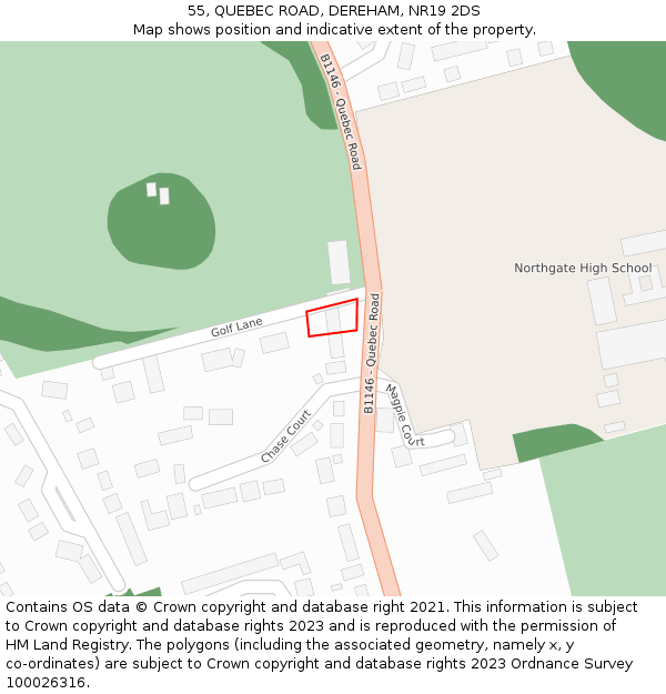 55, QUEBEC ROAD, DEREHAM, NR19 2DS: Location map and indicative extent of plot
