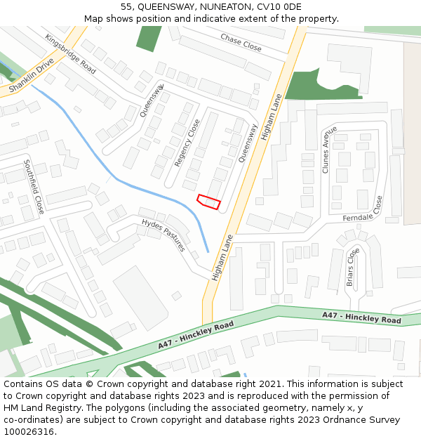 55, QUEENSWAY, NUNEATON, CV10 0DE: Location map and indicative extent of plot