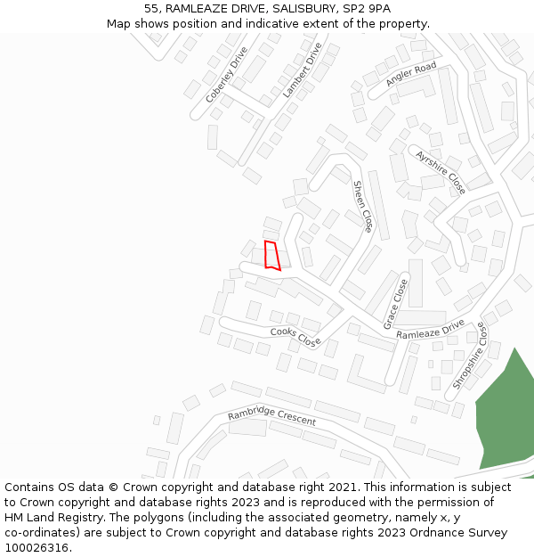 55, RAMLEAZE DRIVE, SALISBURY, SP2 9PA: Location map and indicative extent of plot