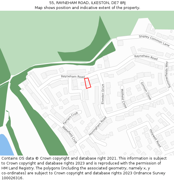 55, RAYNEHAM ROAD, ILKESTON, DE7 8RJ: Location map and indicative extent of plot