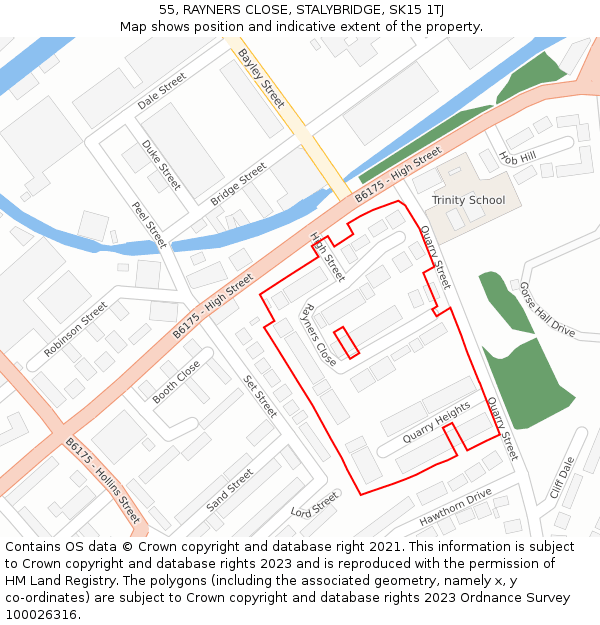 55, RAYNERS CLOSE, STALYBRIDGE, SK15 1TJ: Location map and indicative extent of plot