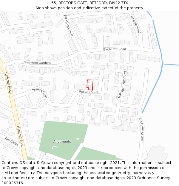 55, RECTORS GATE, RETFORD, DN22 7TX: Location map and indicative extent of plot
