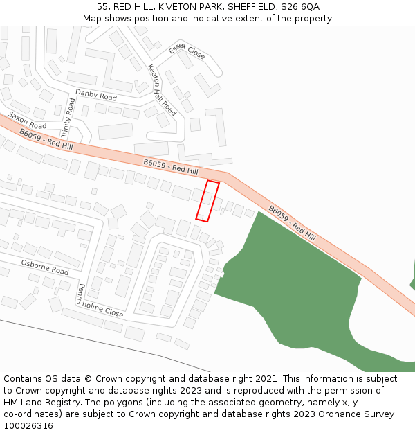 55, RED HILL, KIVETON PARK, SHEFFIELD, S26 6QA: Location map and indicative extent of plot