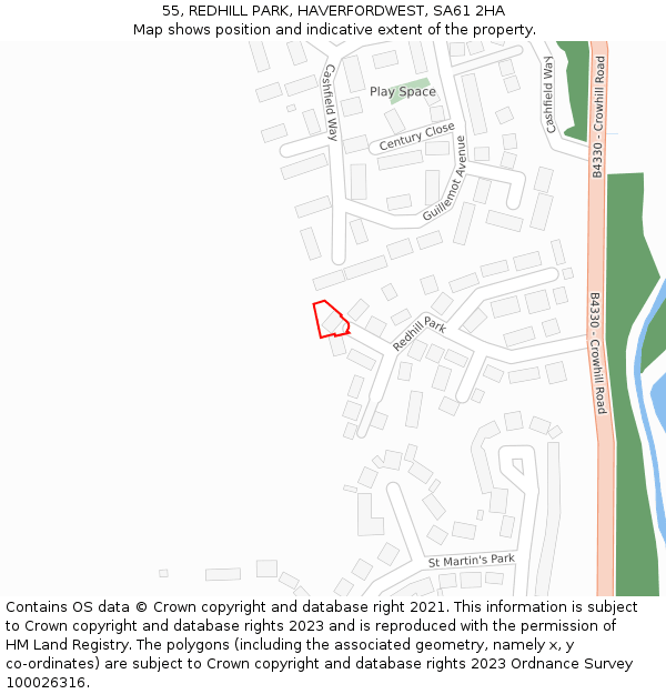 55, REDHILL PARK, HAVERFORDWEST, SA61 2HA: Location map and indicative extent of plot