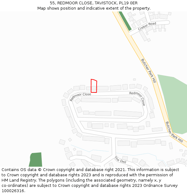 55, REDMOOR CLOSE, TAVISTOCK, PL19 0ER: Location map and indicative extent of plot