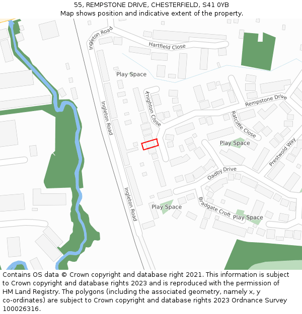 55, REMPSTONE DRIVE, CHESTERFIELD, S41 0YB: Location map and indicative extent of plot