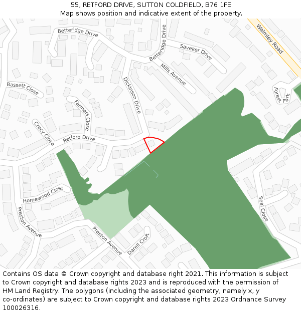 55, RETFORD DRIVE, SUTTON COLDFIELD, B76 1FE: Location map and indicative extent of plot