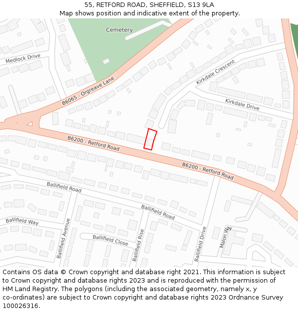 55, RETFORD ROAD, SHEFFIELD, S13 9LA: Location map and indicative extent of plot