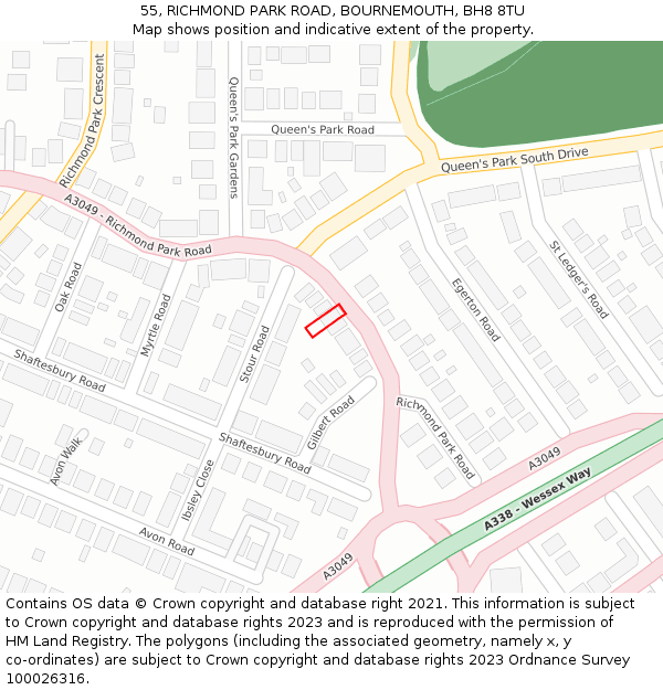 55, RICHMOND PARK ROAD, BOURNEMOUTH, BH8 8TU: Location map and indicative extent of plot