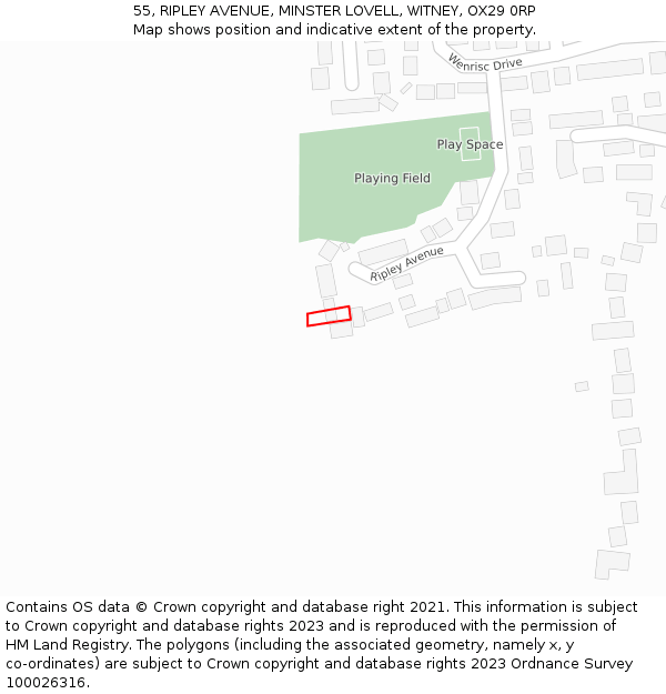 55, RIPLEY AVENUE, MINSTER LOVELL, WITNEY, OX29 0RP: Location map and indicative extent of plot