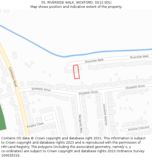 55, RIVERSIDE WALK, WICKFORD, SS12 0DU: Location map and indicative extent of plot