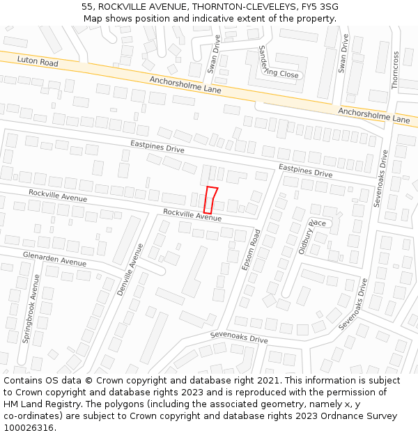 55, ROCKVILLE AVENUE, THORNTON-CLEVELEYS, FY5 3SG: Location map and indicative extent of plot