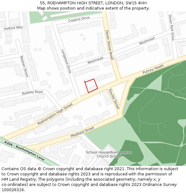 55, ROEHAMPTON HIGH STREET, LONDON, SW15 4HH: Location map and indicative extent of plot