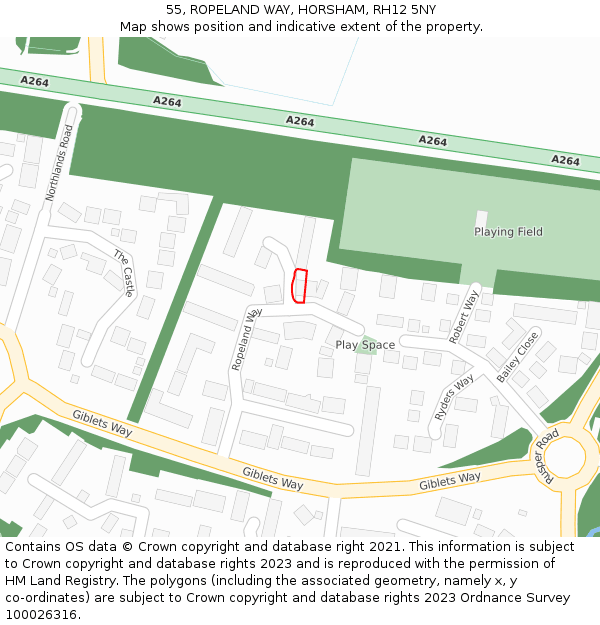 55, ROPELAND WAY, HORSHAM, RH12 5NY: Location map and indicative extent of plot