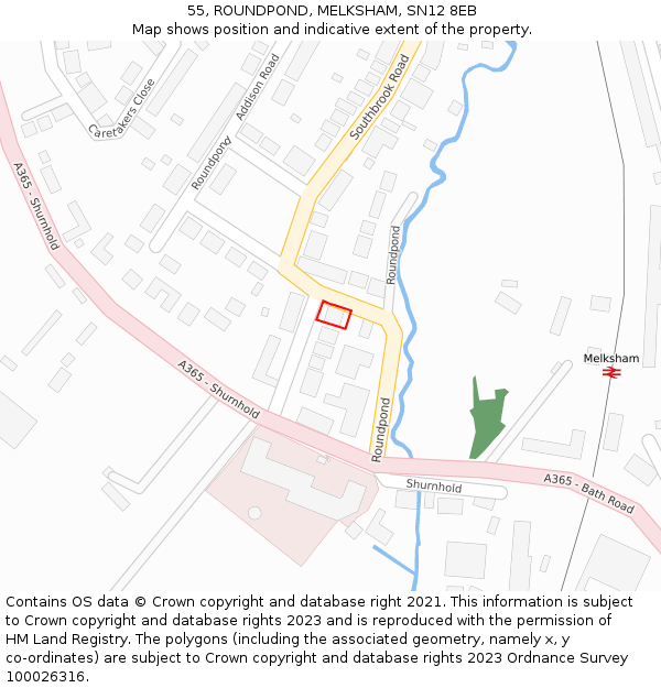 55, ROUNDPOND, MELKSHAM, SN12 8EB: Location map and indicative extent of plot