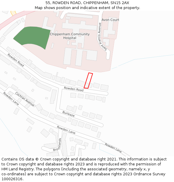 55, ROWDEN ROAD, CHIPPENHAM, SN15 2AX: Location map and indicative extent of plot