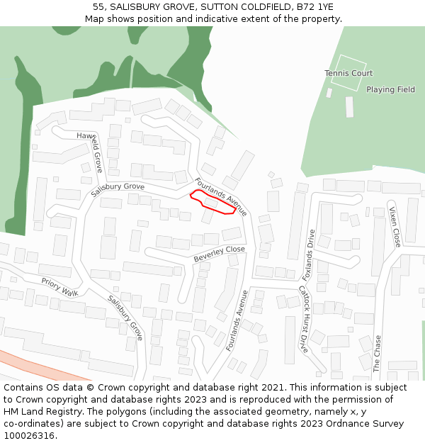55, SALISBURY GROVE, SUTTON COLDFIELD, B72 1YE: Location map and indicative extent of plot
