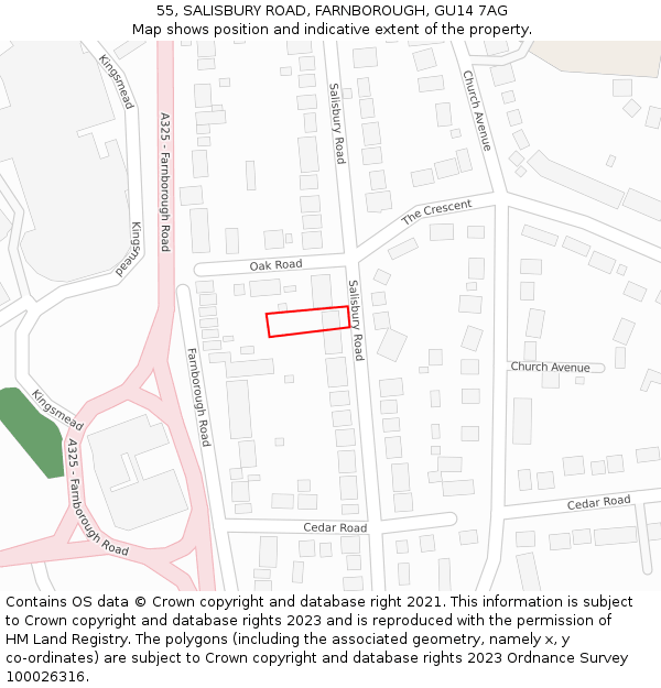 55, SALISBURY ROAD, FARNBOROUGH, GU14 7AG: Location map and indicative extent of plot