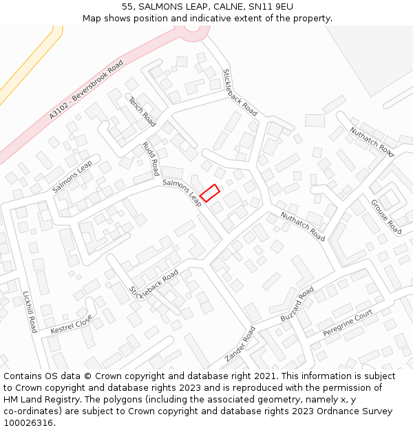 55, SALMONS LEAP, CALNE, SN11 9EU: Location map and indicative extent of plot