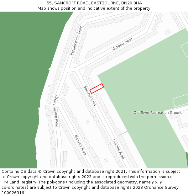55, SANCROFT ROAD, EASTBOURNE, BN20 8HA: Location map and indicative extent of plot