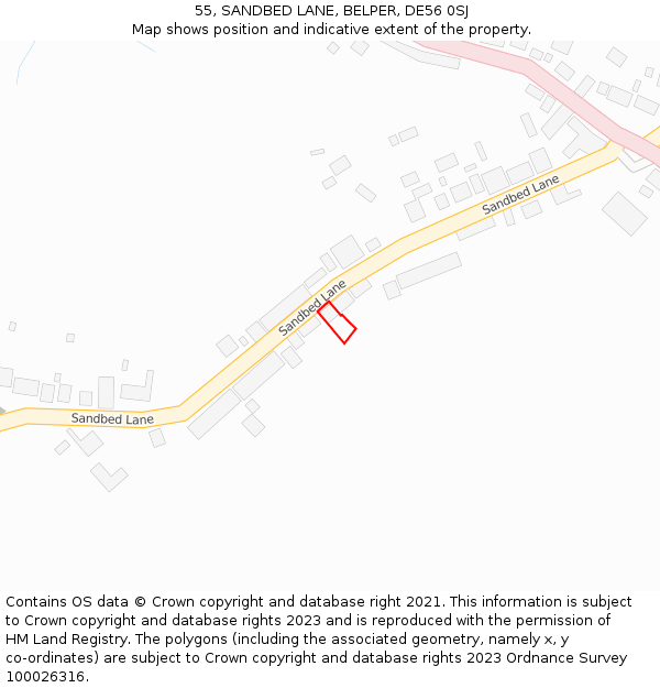 55, SANDBED LANE, BELPER, DE56 0SJ: Location map and indicative extent of plot