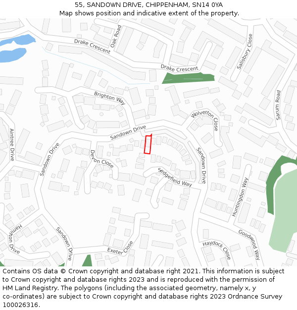 55, SANDOWN DRIVE, CHIPPENHAM, SN14 0YA: Location map and indicative extent of plot