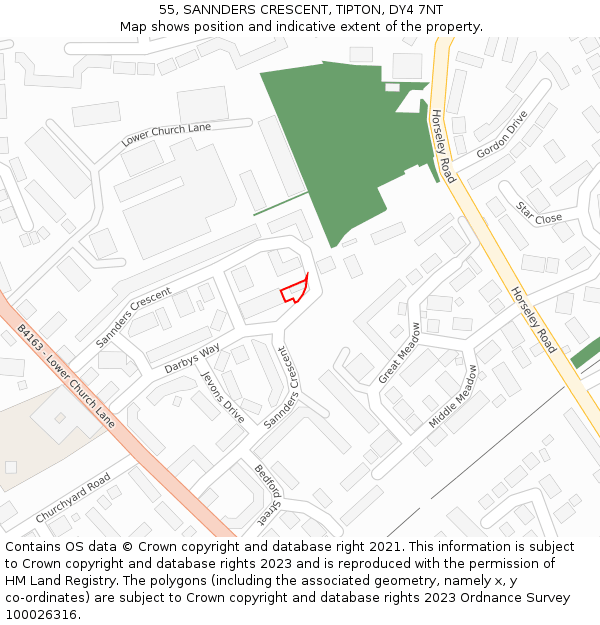 55, SANNDERS CRESCENT, TIPTON, DY4 7NT: Location map and indicative extent of plot