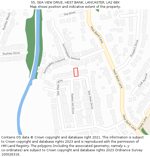 55, SEA VIEW DRIVE, HEST BANK, LANCASTER, LA2 6BX: Location map and indicative extent of plot