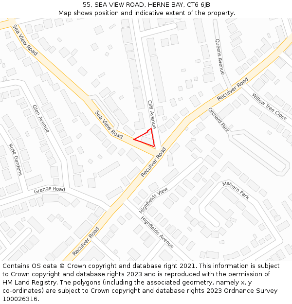 55, SEA VIEW ROAD, HERNE BAY, CT6 6JB: Location map and indicative extent of plot