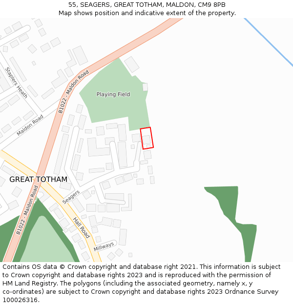 55, SEAGERS, GREAT TOTHAM, MALDON, CM9 8PB: Location map and indicative extent of plot