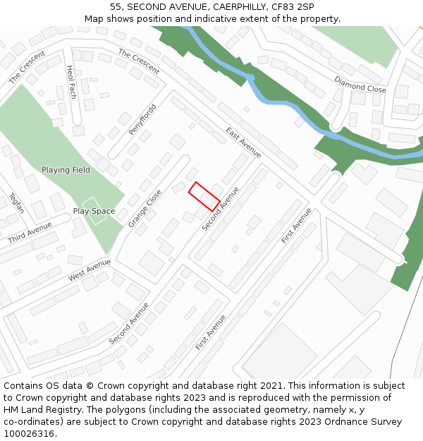 55, SECOND AVENUE, CAERPHILLY, CF83 2SP: Location map and indicative extent of plot