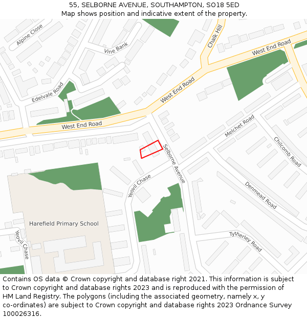 55, SELBORNE AVENUE, SOUTHAMPTON, SO18 5ED: Location map and indicative extent of plot