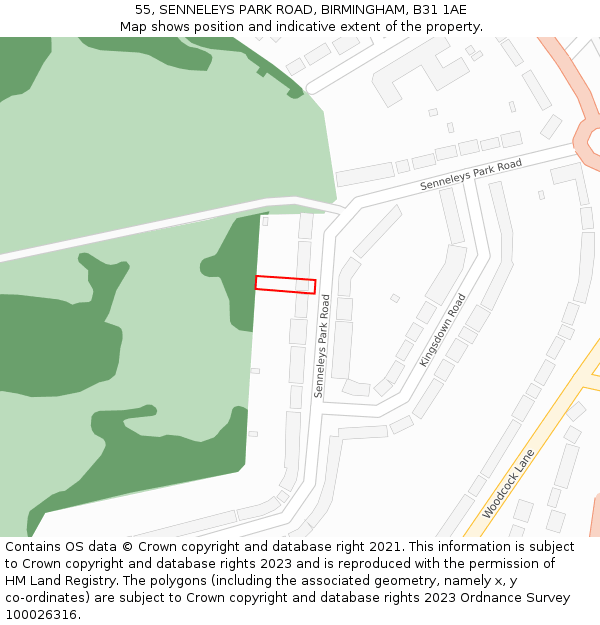 55, SENNELEYS PARK ROAD, BIRMINGHAM, B31 1AE: Location map and indicative extent of plot