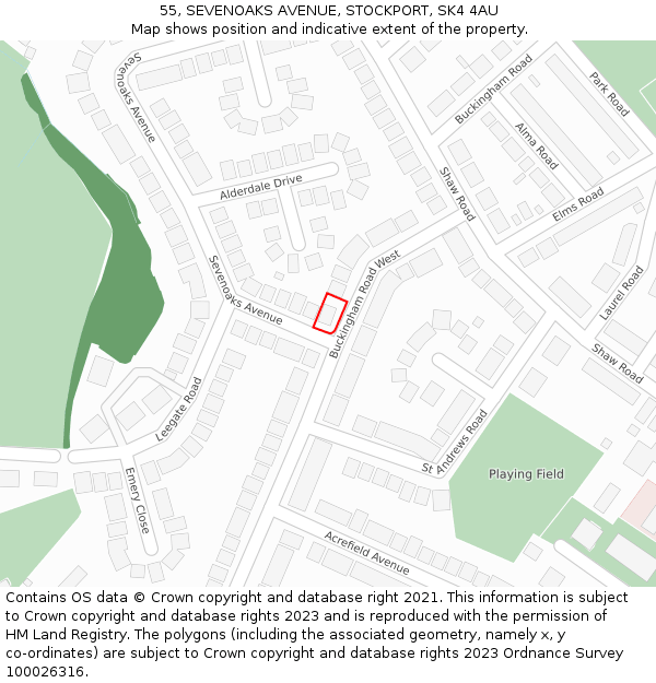 55, SEVENOAKS AVENUE, STOCKPORT, SK4 4AU: Location map and indicative extent of plot