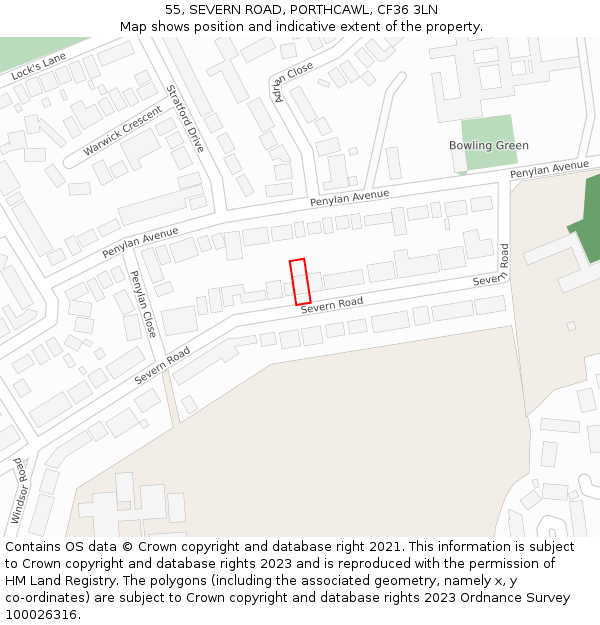 55, SEVERN ROAD, PORTHCAWL, CF36 3LN: Location map and indicative extent of plot