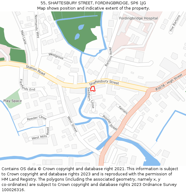 55, SHAFTESBURY STREET, FORDINGBRIDGE, SP6 1JG: Location map and indicative extent of plot