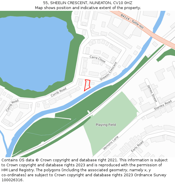 55, SHEELIN CRESCENT, NUNEATON, CV10 0HZ: Location map and indicative extent of plot
