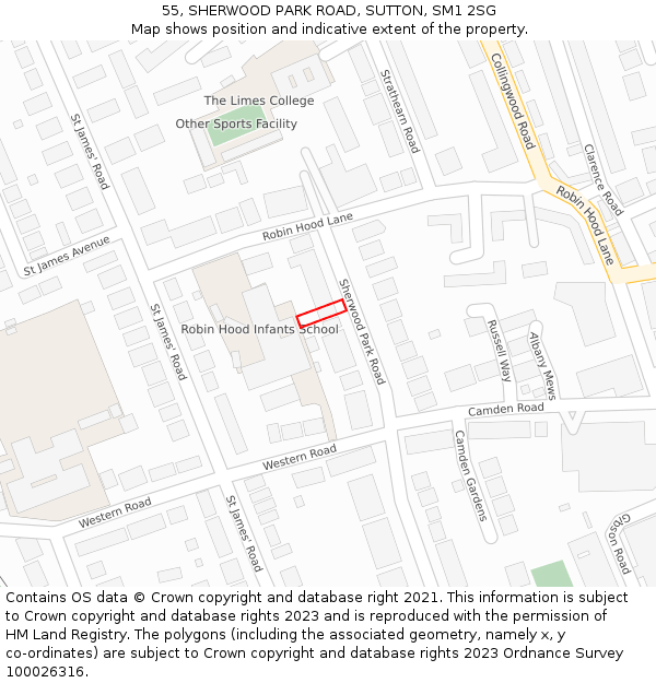 55, SHERWOOD PARK ROAD, SUTTON, SM1 2SG: Location map and indicative extent of plot